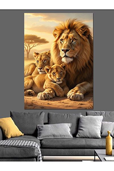 KanvasSepeti Restful Lion High Quality Oil Painting Textured Canvas Canvas Pa...