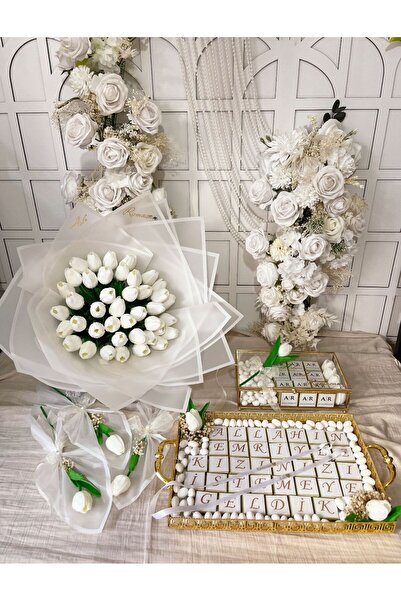 m ticaret 41li Lale Buketi Gelin Çiçeği Kız İsteme Çikolatası ve Nişan Tepsis...