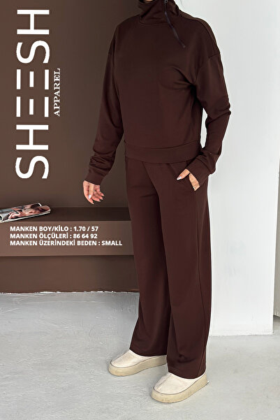 SHEESH APPAREL Soft Textured Modal Suit Top Cross Side Zipper Detailed Sweatshirt Bottom Palazzo Pantalon