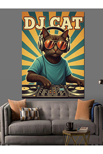 KanvasSepeti Dj cu căști pisică Pictură în ulei de înaltă calitate texturat P...