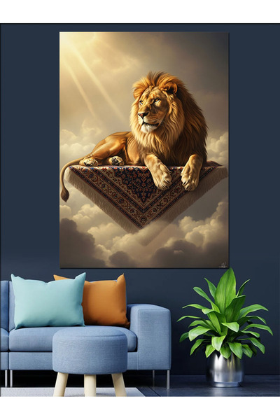 KanvasSepeti Restful Lion High Quality Oil Painting Textured Canvas Canvas Pa...