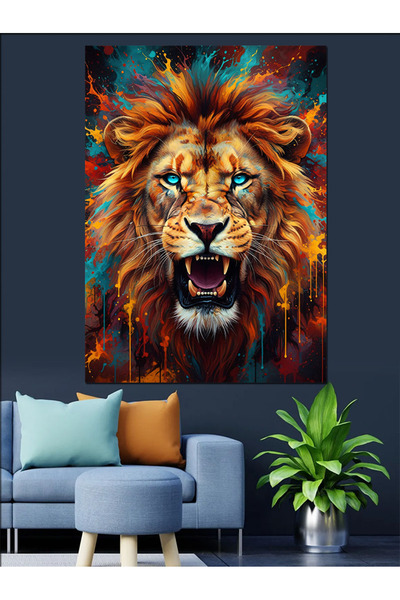 KanvasSepeti Înfricoșător Aslan Pictură în ulei de înaltă calitate texturat C...