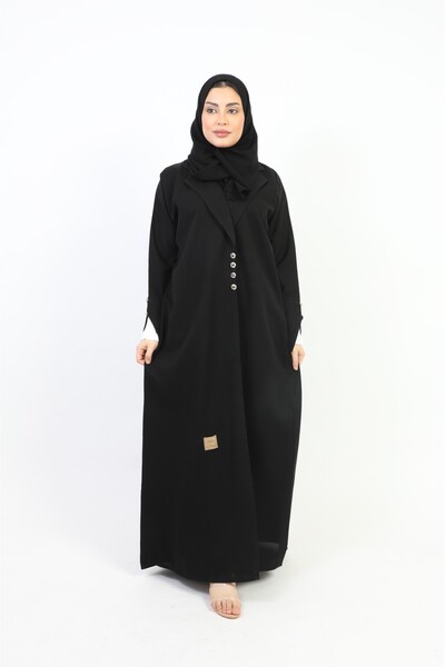 Stylish عباية كلاسيك لف مزينة ببليسيه أبيض على الكم