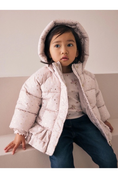 Next Baby Pink Waterproof Ruffled Padded Coat