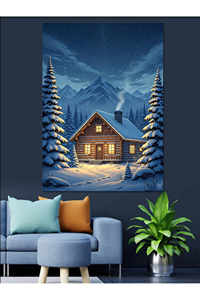 KanvasSepeti Iarna cu zăpadă Pictură în ulei de înaltă calitate texturat Canv...