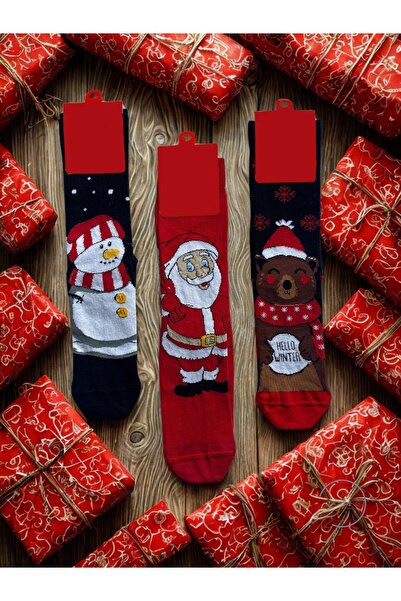 JAM G Merry Christmas Kardan Adam, Noel Baba, Ayıcık Desenli Yılbaşı Çorabı -...