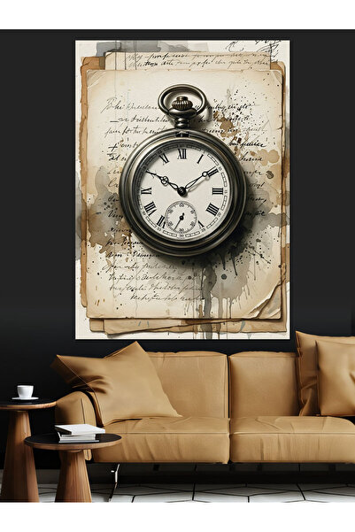 KanvasSepeti Ceas de buzunar antic Pictură în ulei de înaltă calitate textura...