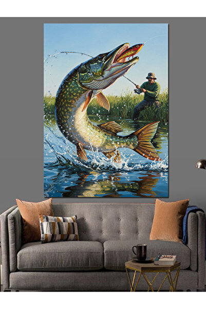 KanvasSepeti Pescuitul crapului de apă Pictură în ulei de înaltă calitate tex...
