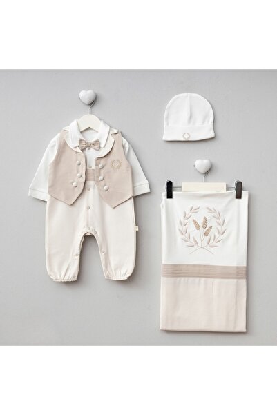 Pugi Baby Pugi̇ Boy 0-3 Months Embroidered Blanket Jumpsuit Set Hospital Discharge Mevlütluk