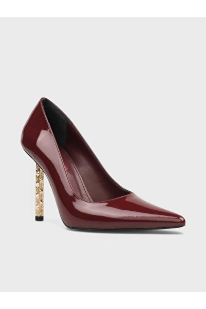 EVASAMLİSHOESBAG Gold Topuklu Rugan Stiletto Bordo