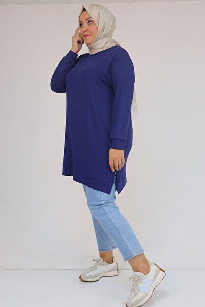 Eslina 58120 Plus Size Cuffed Strawberry Tunic - Indigo