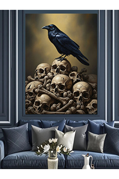 KanvasSepeti Craniu de corb Vopsea în ulei de înaltă calitate texturat Pânză ...