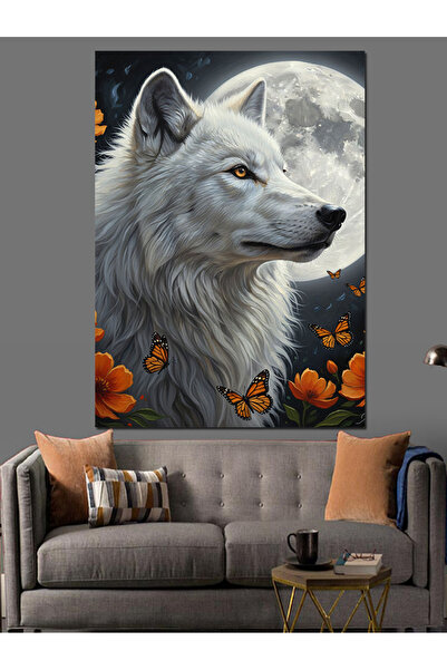 KanvasSepeti White Wolf Wild Pictură în ulei de înaltă calitate texturat Canv...