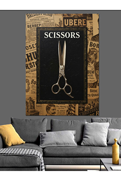 Artmeg Berber Makası Eski Gazete Dekoratif Kanvas - Mdf Ahşap Tablo