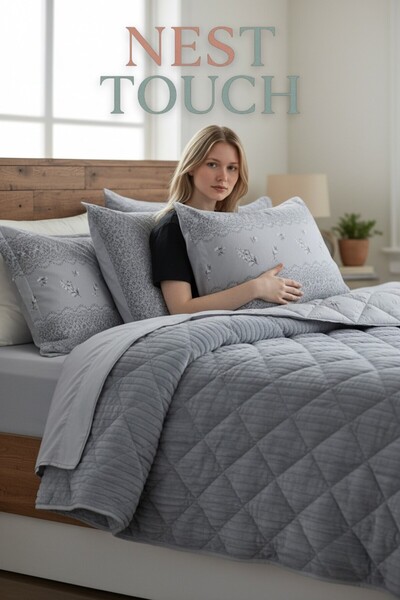 Nest Touch Cloud Çift Kişilik Jakarlı Wellsoft Uyku Seti (Lastikli Çarşaflı, ...