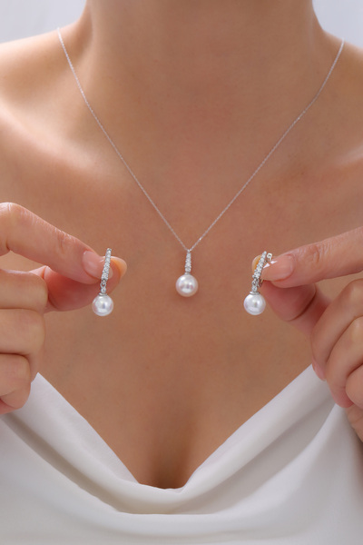 LOTUS JW İnci Gümüş Kolye Ve Küpe Seti | 925 Ayar Gümüş Set