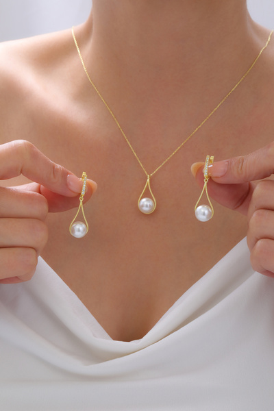 LOTUS JW İnci Gümüş Kolye Ve Küpe Seti | 925 Ayar Gümüş Set