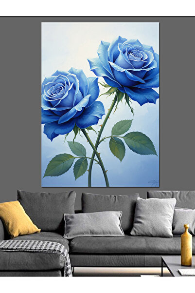 KanvasSepeti Floare de trandafir albastru închis Pictură în ulei de înaltă ca...