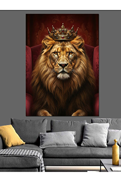 Artmeg Heybetli Aslan Kral Portre Dekoratif Kanvas - Mdf Ahşap Tablo