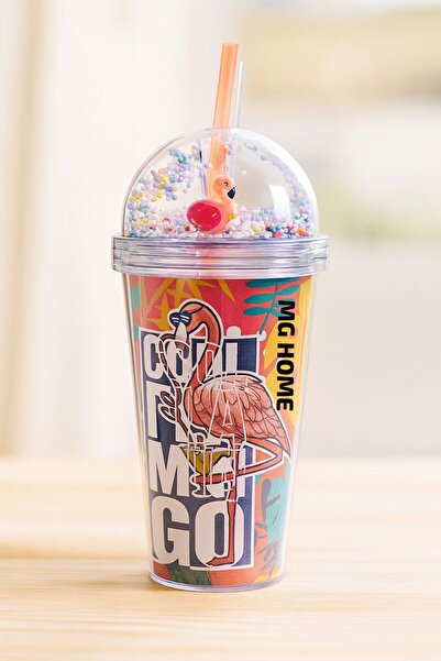 MG HOME Suluk with a Straw 🦩   Flamingo Design Children's Cup 🦩   Colorful Beaded Lid Water Bottle Flask 600 ml