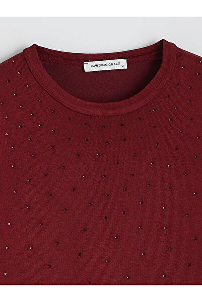 LC Waikiki Bisiklet Yaka Taşlı Kadın Triko Kazak