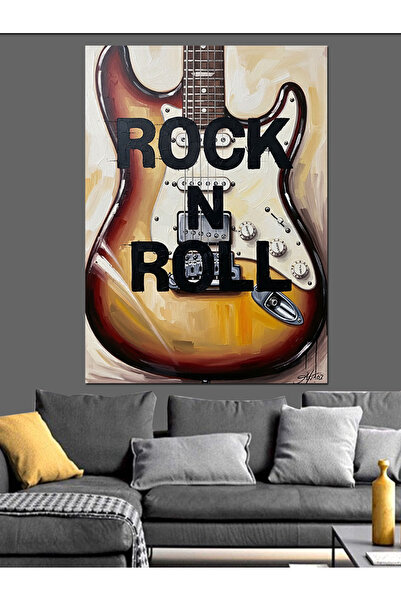 KanvasSepeti Рок енд рол китара Висококачествена текстура на маслена боя Плат...