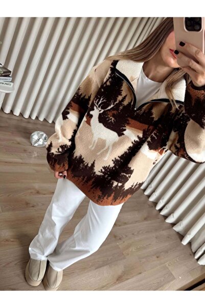 MEECY Half Zipper Oversized Plush Sweatshirt