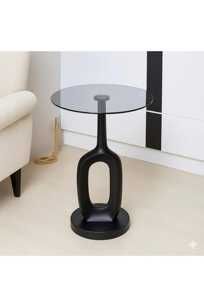 terndat Black marble base serving table with a transparent glass top