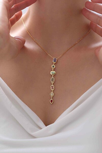 Ayno Sıralı Renkli Doğal Taşlı Çelik Kadın Kolye