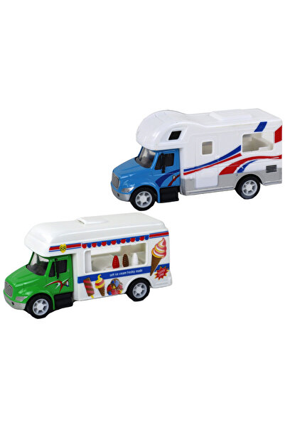 LeanToys Set of 4 1:87 Metal Cars with Friction – Ambulance, Caravan, Delivery Truck and Ice Cream Van