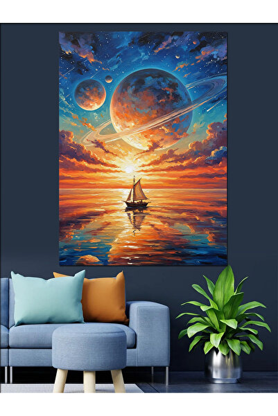 KanvasSepeti Sunset Sea Pictură în ulei de înaltă calitate texturat Canvas Ca...