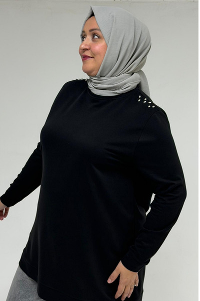 Eslina 58171 Κρυστάλλινο τουνίκ με πέτρινη λεπτομέρεια στον ώμο - Μαύρο