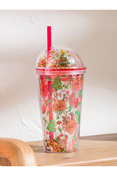 LC Waikiki Printed Soft Drink Glass with Straw 500 ml