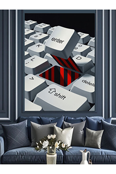 Tablo Mega Klavye Tuşları Ve Enter Girişi Dekoratif Kanvas - Mdf Ahşap Tablo