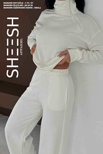 SHEESH APPAREL Soft Textured Modal Suit Top Cross Side Zipper Detailed Sweatshirt Bottom Palazzo Pantalon