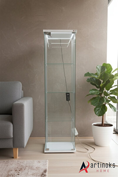 artinoks 3 RAFLI LEDLİ CAM VİTRİN ( gümüşlük sergi vitrini kitaplık büfe)