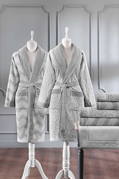 Özdilek Pamuklu 7 Parça Aile Bornoz Seti-Tappeto Antrasit Gri