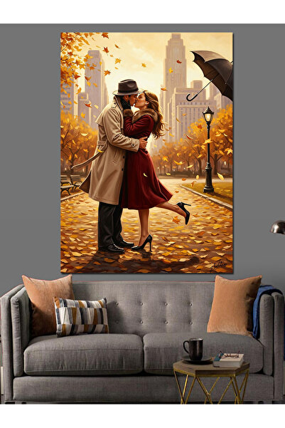 KanvasSepeti Cuplu de îndrăgostiți în oraș Pictură în ulei de înaltă calitate...