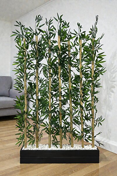 Fupe Shop Yapay Çiçek Kalın Bambu Çubuk Ahşap Saksı Siyah Seperatör Paravan