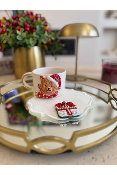 NL ATÖLYE 24 Ayar Altın Detaylı, NOEL BABA TEDDY, %100 El Yapımı Seramik Türk...