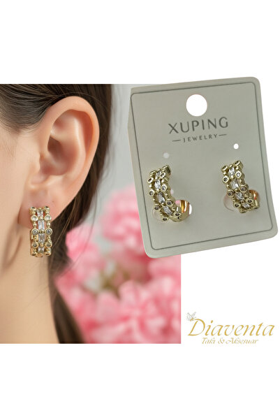 DİAVENTA TAKI VE AKSESUAR 14K Gold Halka Model Dikdörtgen Zirkon Taşlı Küpe|1...