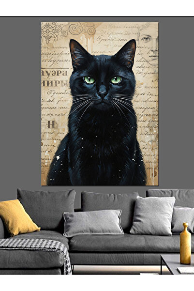 KanvasSepeti Negru pisică Pictură în ulei de înaltă calitate texturat Canvas ...