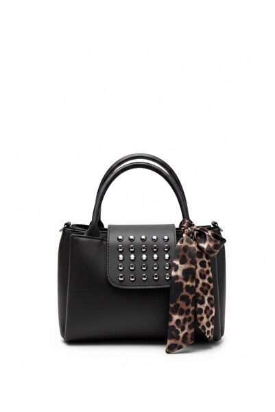 Arvelia Geantă de mână elegantă pentru femei, cu detaliu de eșarfă neagră, cadou