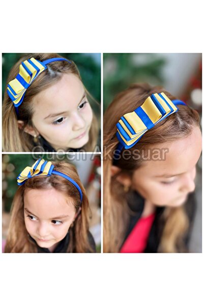 QUEEN AKSESUAR تاج نسائي أصفر أزرق بلون الكوبالت من الساتان الأزرق بتصميم فاخ...