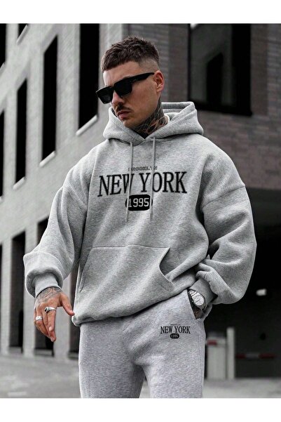 PAVRO Tracksuit Set Sweatshirt Jogger - Oversized Fleece-Lined Mixed Printed Hooded