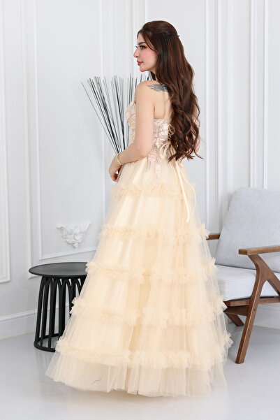 modern designer embroidered fluffy tulle dress