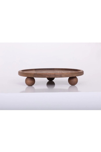 Demwood Ceviz Rengi Top Ayaklı Ahşap Sunumluk (25cm çapında)