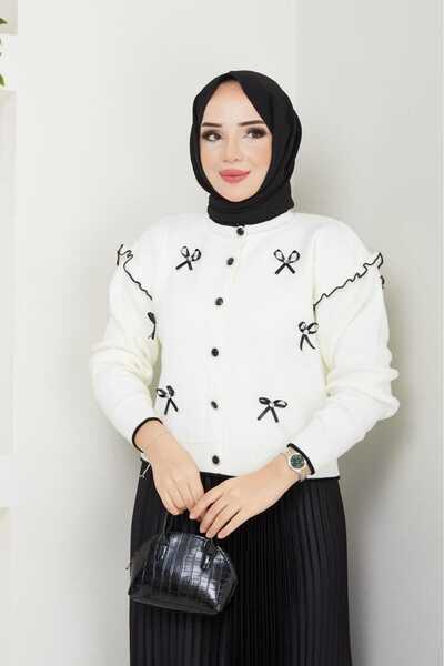 Blue Morpho Bow-Knot Knitwear Crop Cardigan Pleated Skirt Two-Piece Combination Set