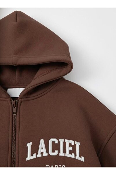 Magu Unisex Children's Cotton Brown Hooded Zippered Tracksuit Set – Relaxed Fit