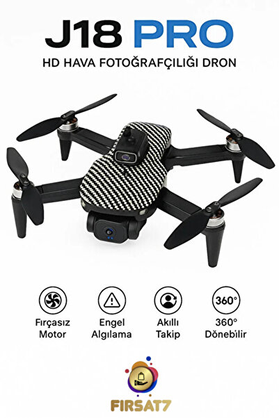 Fırsat7 J18 Pro Akıllı Drone Katlanabilir HD 2 Kameralı 360° Engel Algılama T...